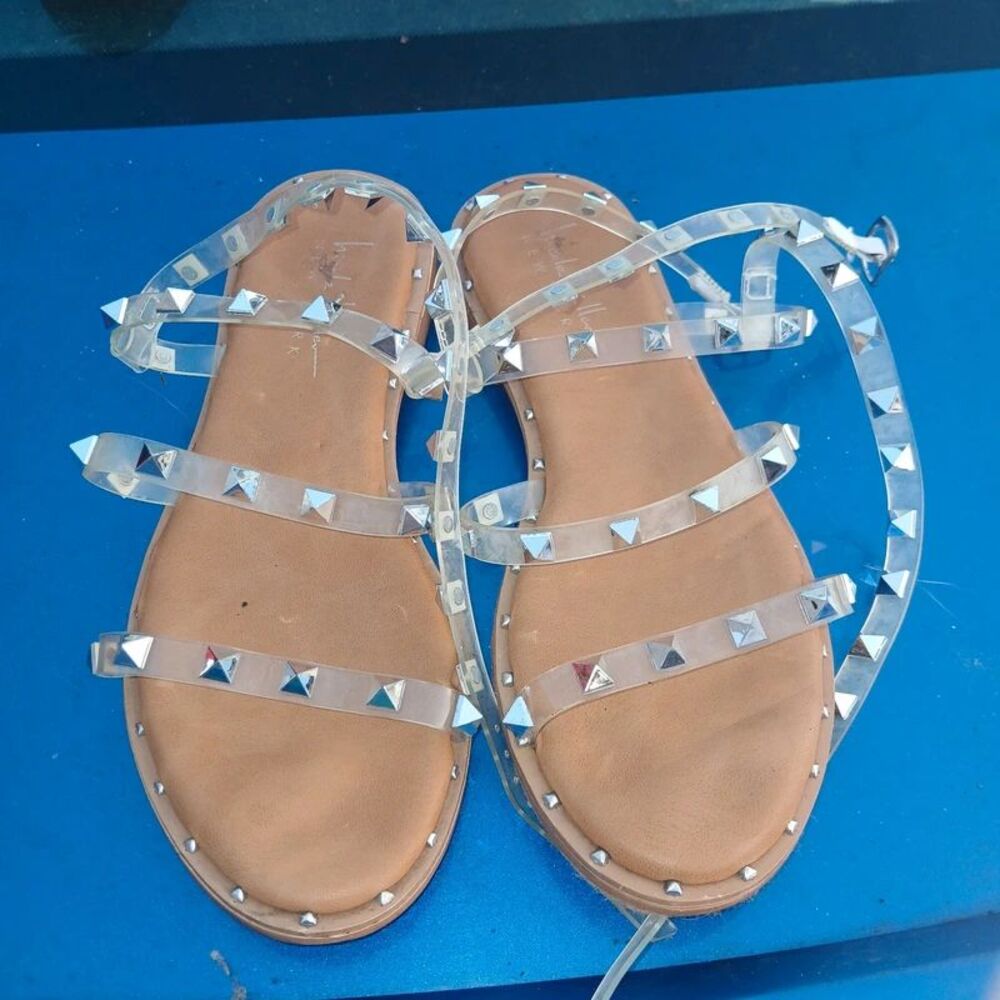 Women's Nicole Miller New York "Tanny-NM" Clear Studded Sandals size 6